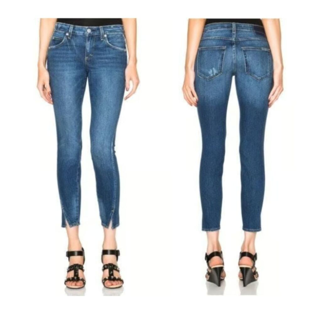 Womens Amo Twist Cropped Jeans Slim Fit Mid Rise in Mariner Blue Size 28
